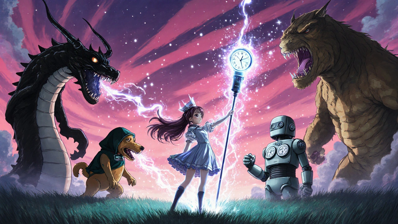 Magical girl battles five mythic creatures representing permethrin misconceptions.