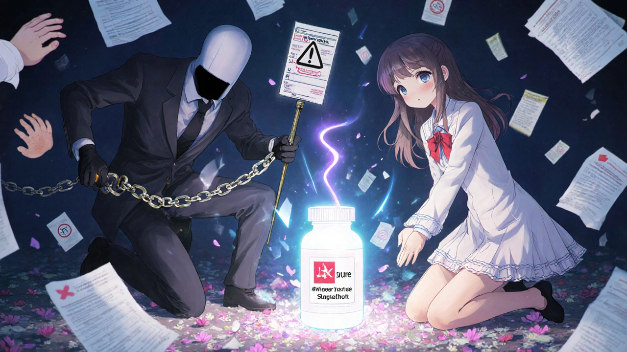 Girl defends brand-name medication from shadowy corporate figure using healing magic and clinical evidence.