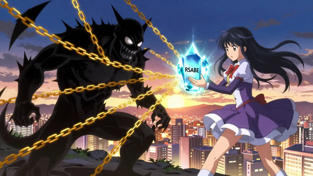 A magical girl defeats a chaotic bioequivalence monster using RSABE magic to ensure drug safety.