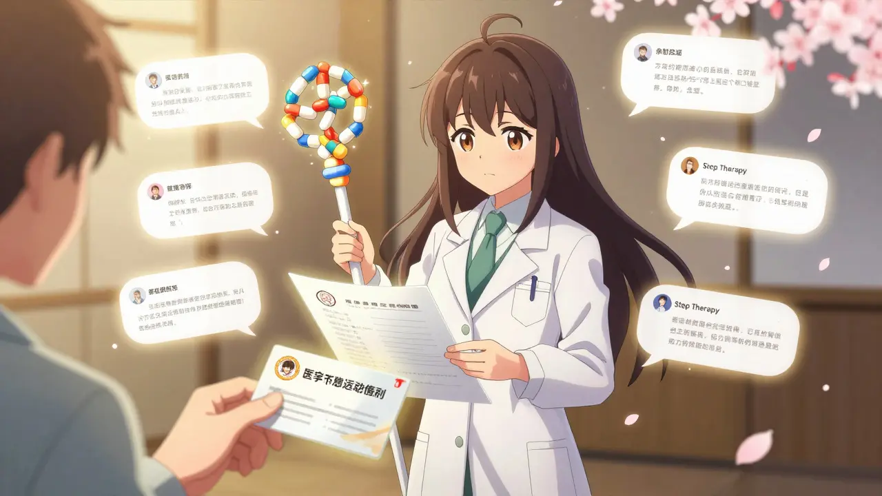 A pharmacist transforms into a magical guardian revealing hidden drug cost barriers with glowing pills.