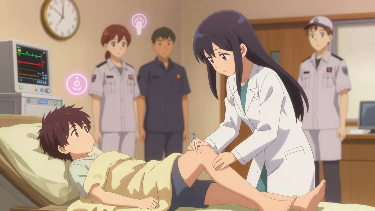 Caregiver monitors patient after medication injection