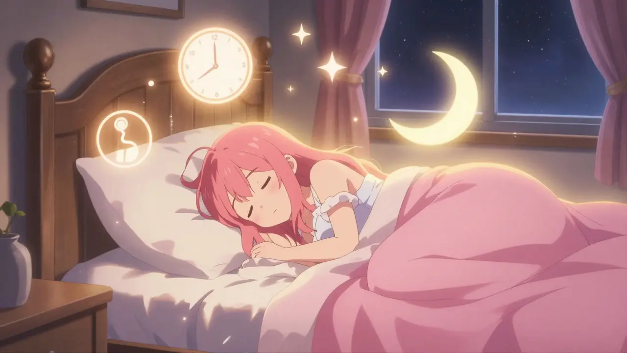 Sleeping anime character surrounded by a warm, protective golden aura